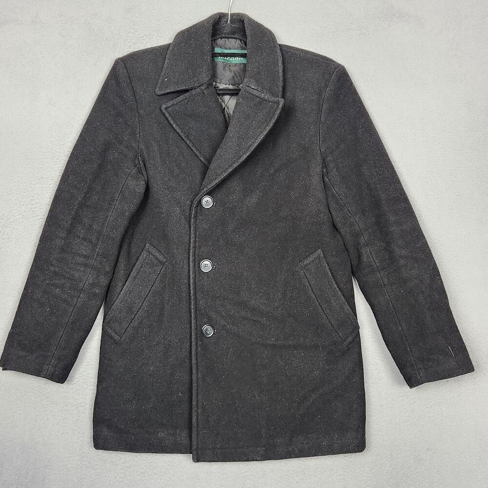 Lauren Ralph Lauren Coat Womens Small Black Wool Blend Quilted Lined Overcoat